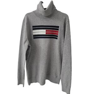 Tommy Hilfiger Gray Turtleneck Sweater with Tommy Logo - Medium